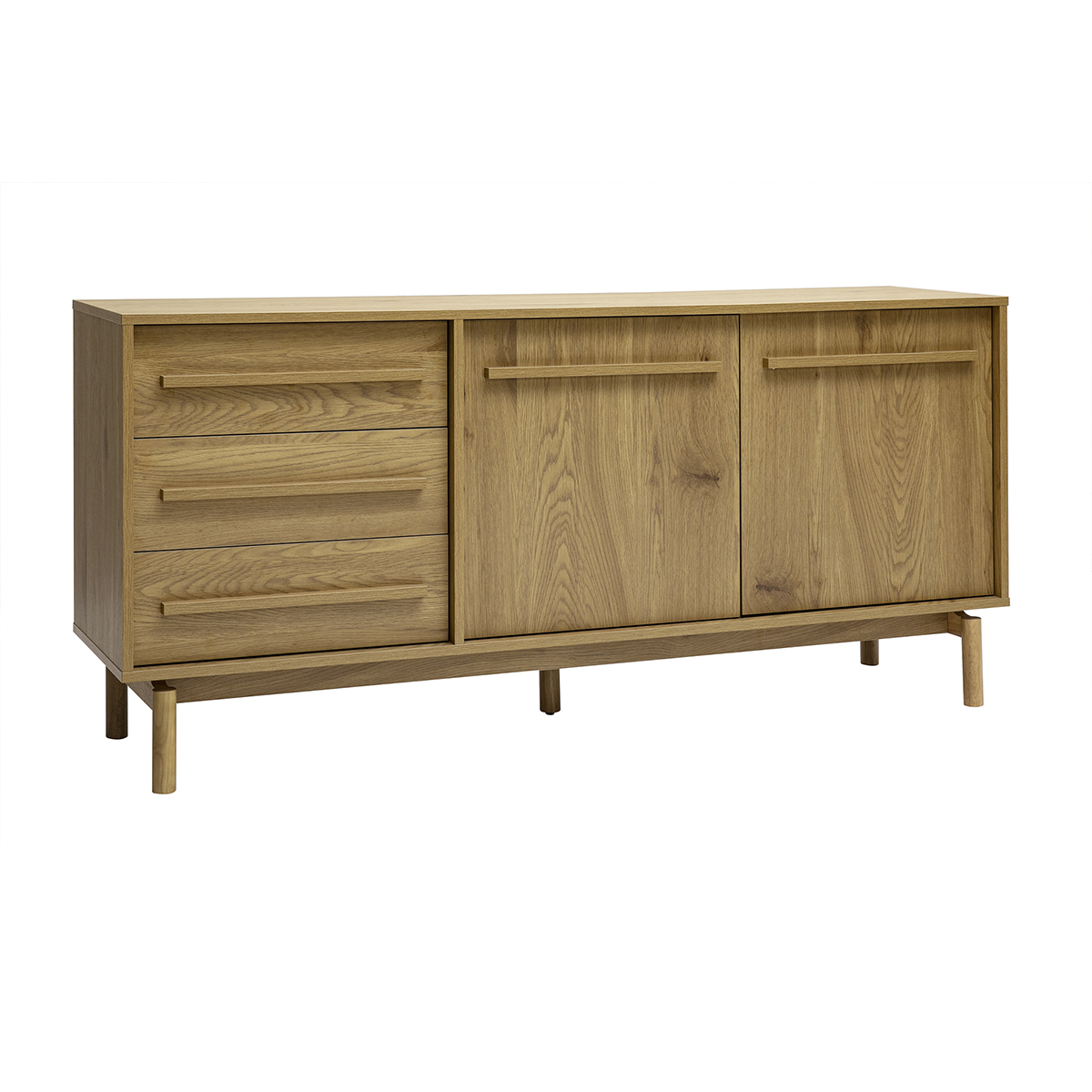 Buffet finition bois chêne 2 portes 3 tiroirs L160 cm YSEULT chêne clair, MILIBOO