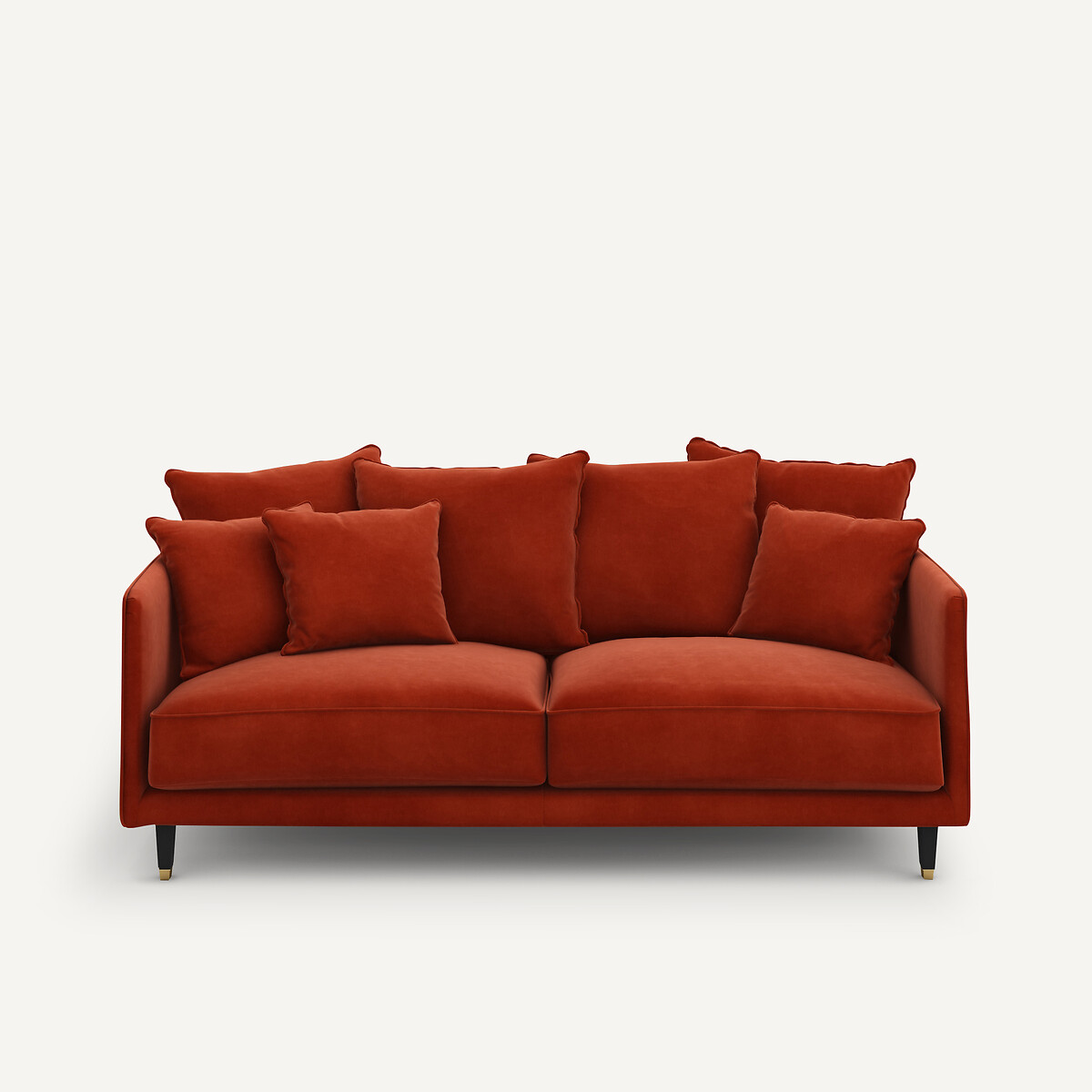 Canapé droit, 3, 4 ou 5 places, en velours, LAZARE rouge cinabre, AM.PM