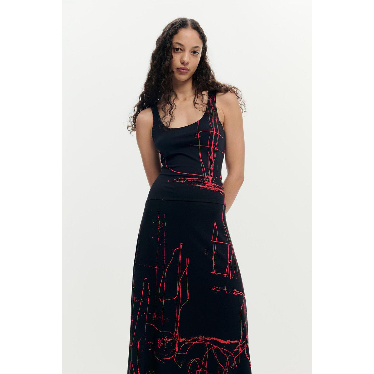 Robe asymétrique sans manches noir, DESIGUAL