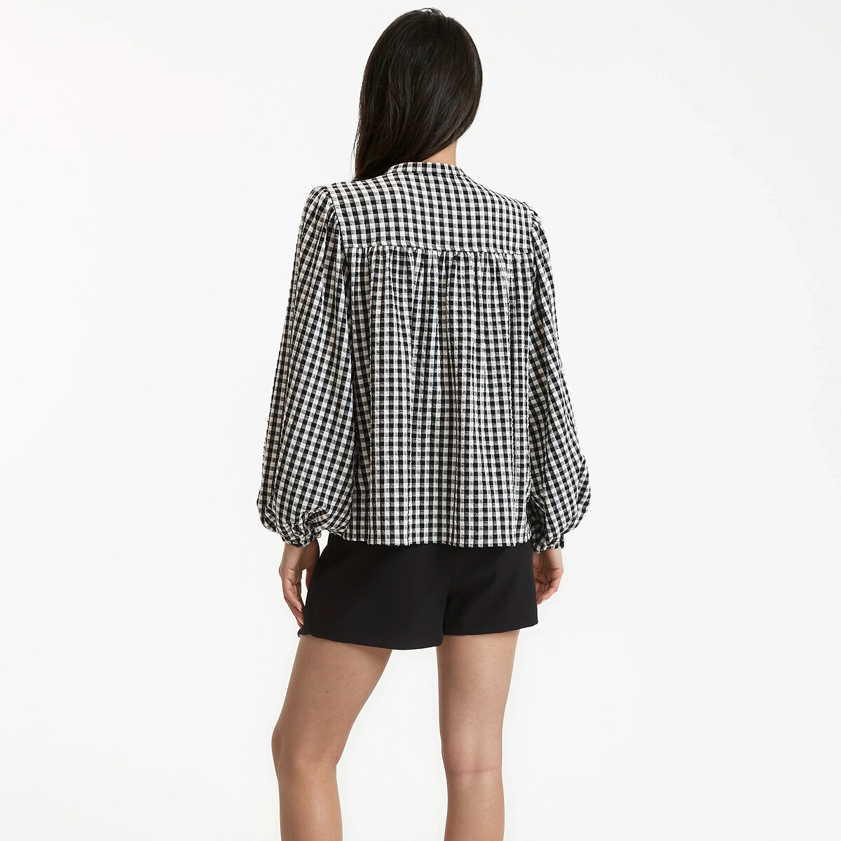 Camisa com gola Mao, oversize, padrão vichy, Signature LISE quadrados preto/branco, LA REDOUTE COLLECTIONS