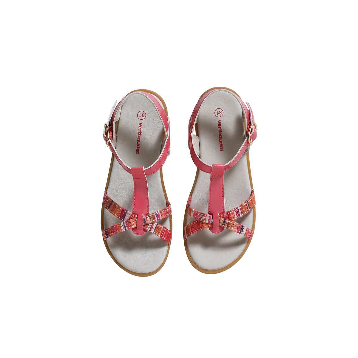 Sandales fantaisie pompons lot rose, VERTBAUDET