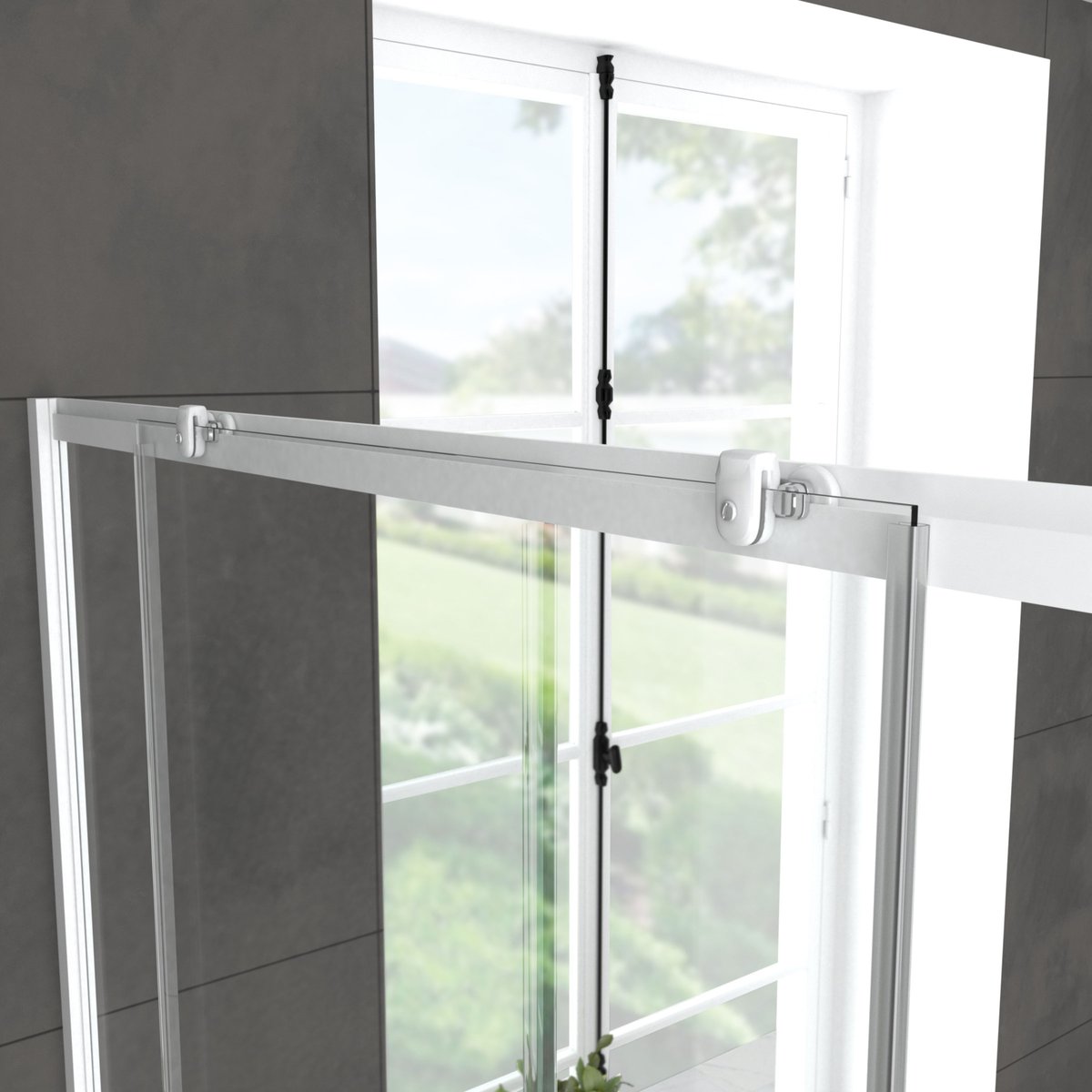 Porte de douche coulissante en verre trempé avec paroi de retour blanc, HOME MAISON