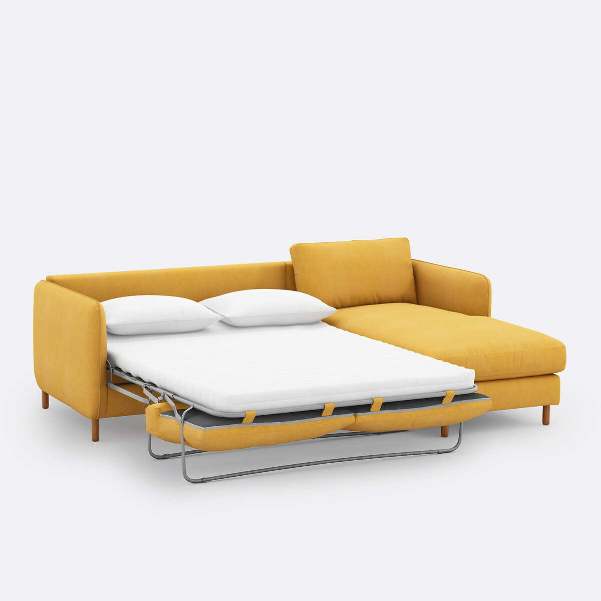 Sofá cama esquinero de 4 plazas de algodón y lino, LOMÉO amarillo mostaza, LA REDOUTE INTERIEURS