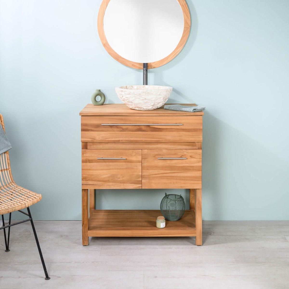 Meuble sous vasque en teck Bagster 80cm naturel, WANDA COLLECTION