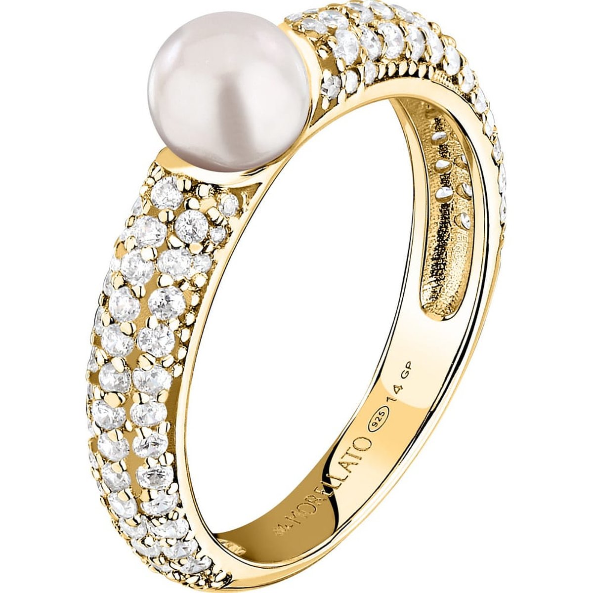 Bagues en Zircon/zircons Cubiques/perle/argent 925/1000 Recyclé et Zircon or jaune, MORELLATO