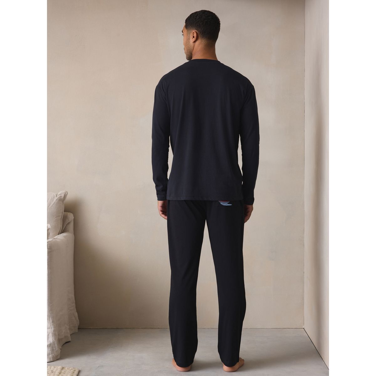 Pyjama en jersey à manches longues avec motif noir, NEXT