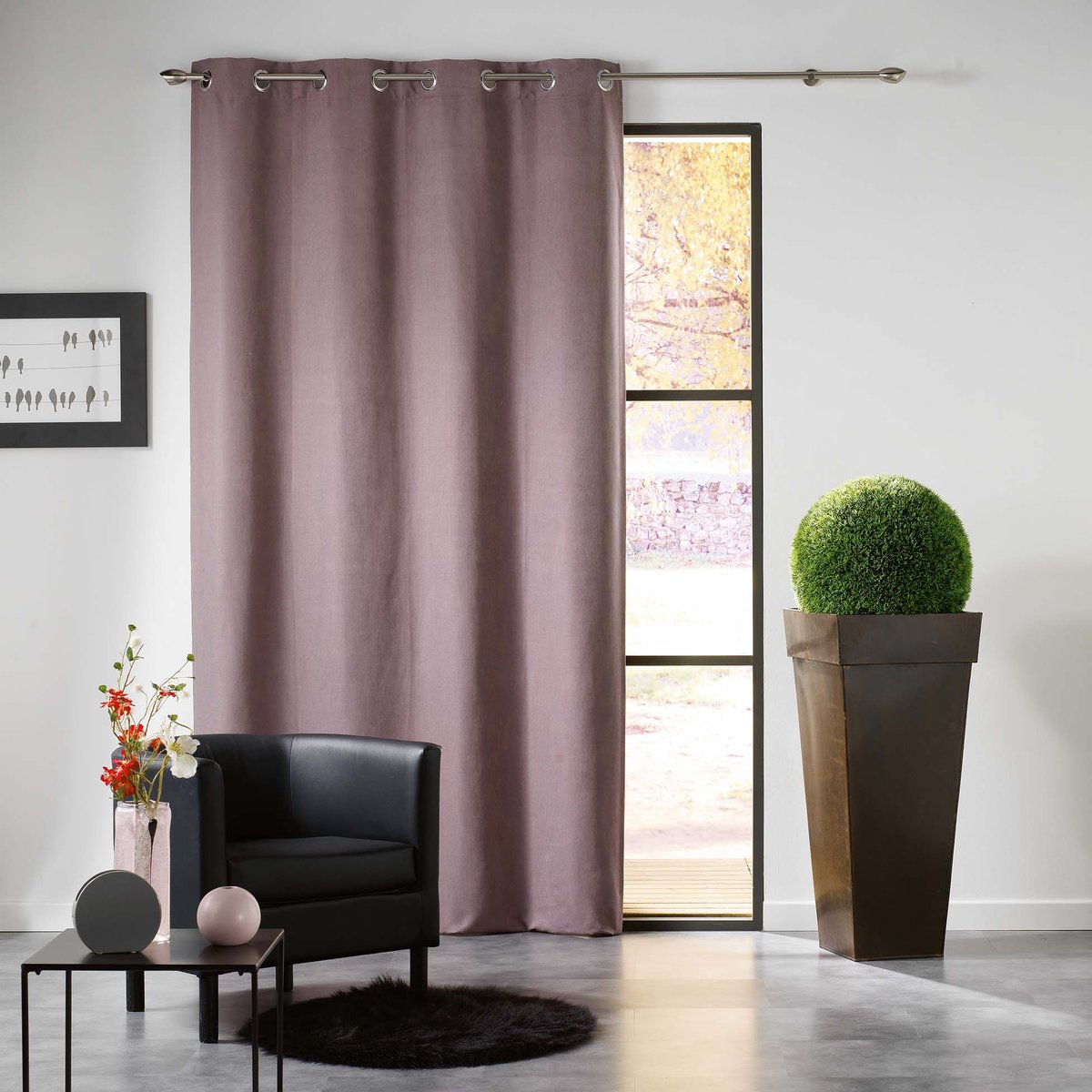 Rideau a oeillets occultant Collection Metzo taupe, EDEN