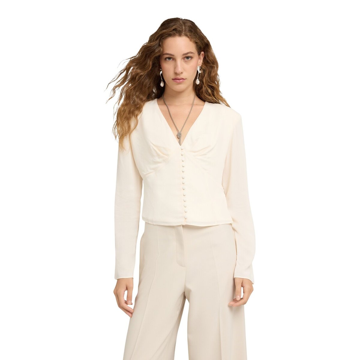 Chemise avec boutons recouverts blanc, MOTIVI