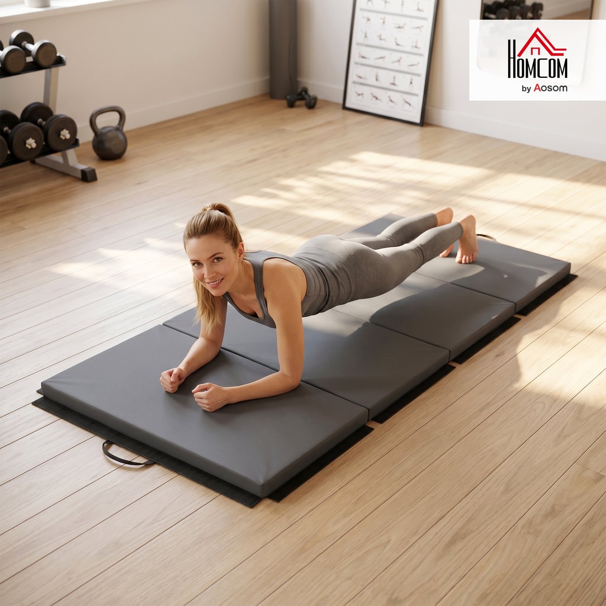 Tapis de gymnastique Revêtement synthétique gris, HOMCOM