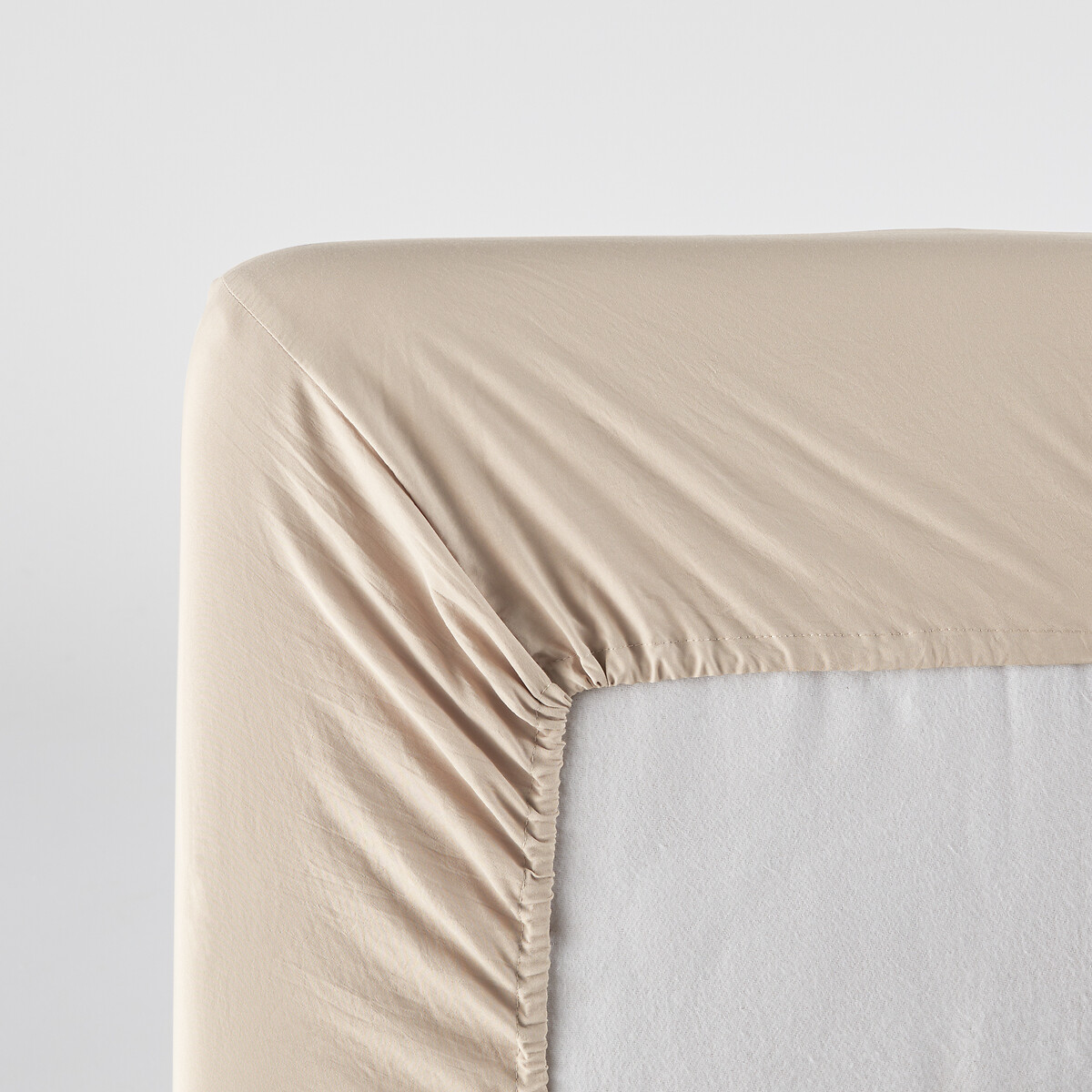 Sábana bajera de microfibra lavada, poliéster reciclado, altura 30 cm beige , LA REDOUTE INTERIEURS