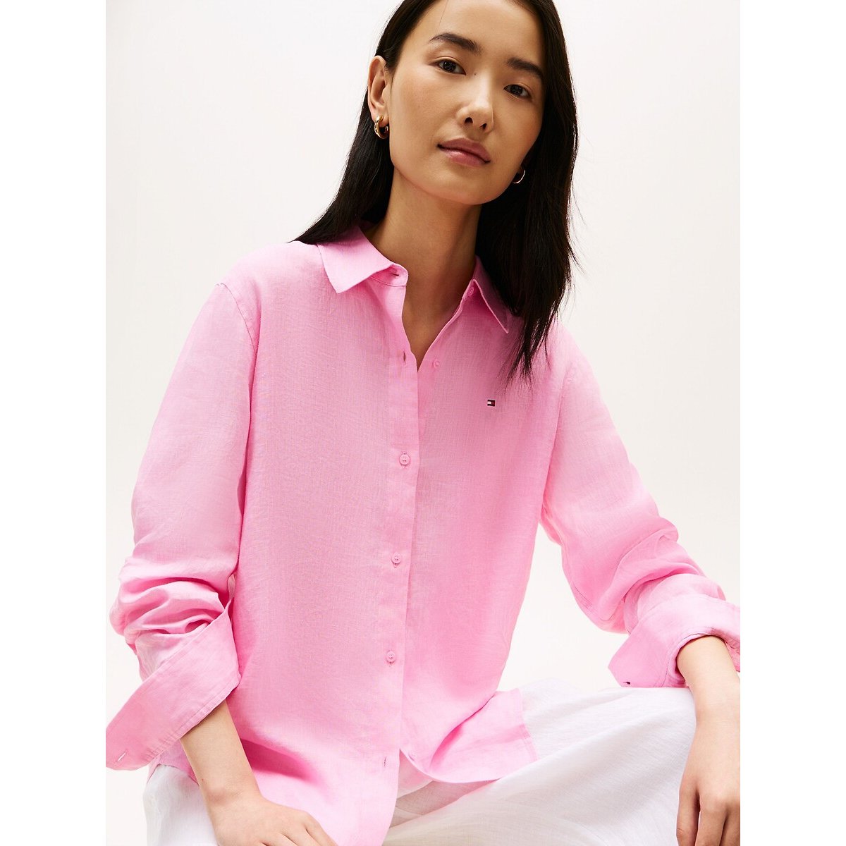 Linen Long Sleeve Shirt pink, TOMMY HILFIGER