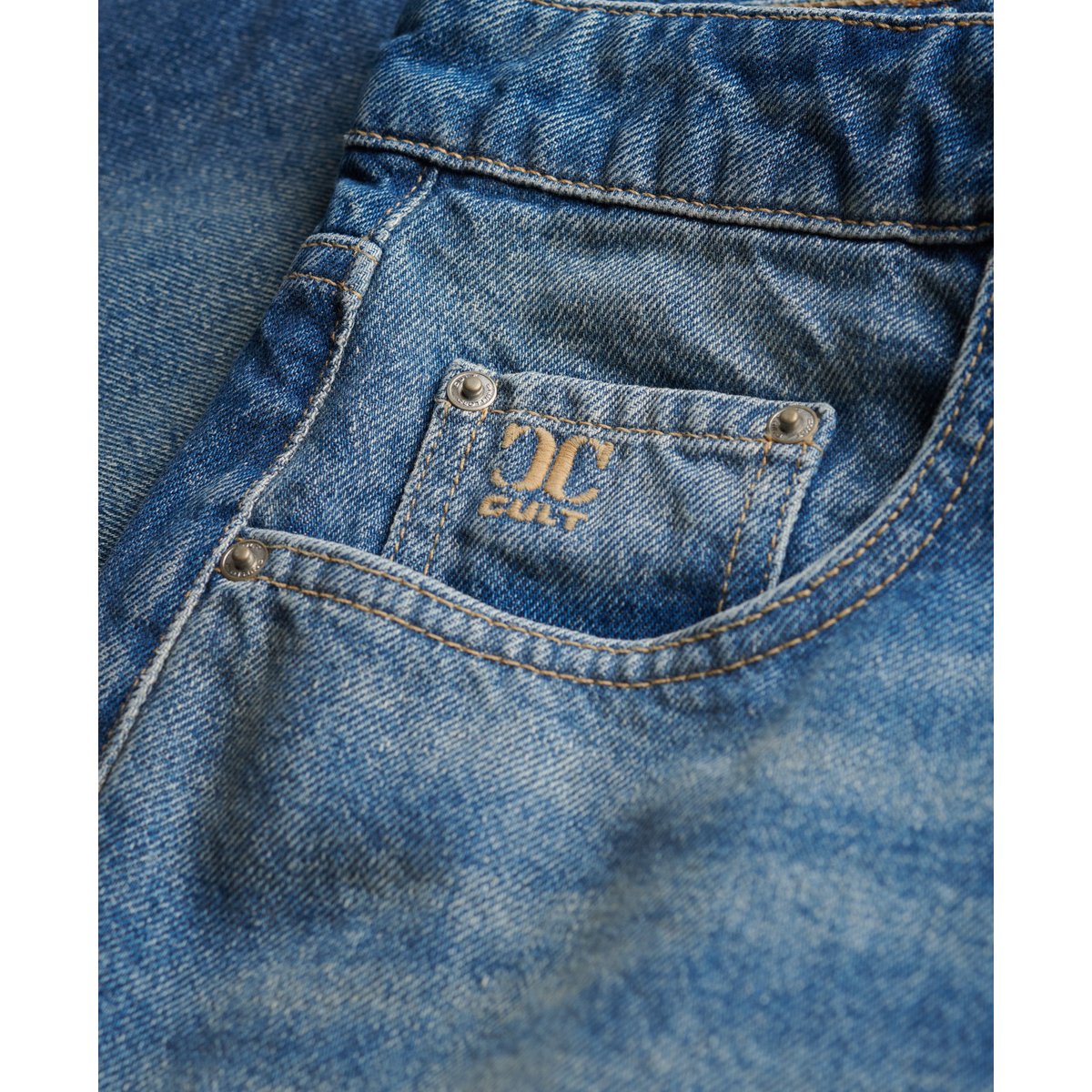 Jorts en jean coupe large mi-haute bleu océan moyen, SUPERDRY