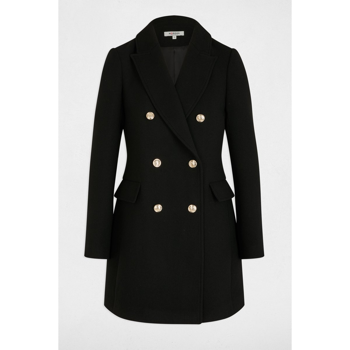 Manteau mi-long avec boutons noir, MORGAN