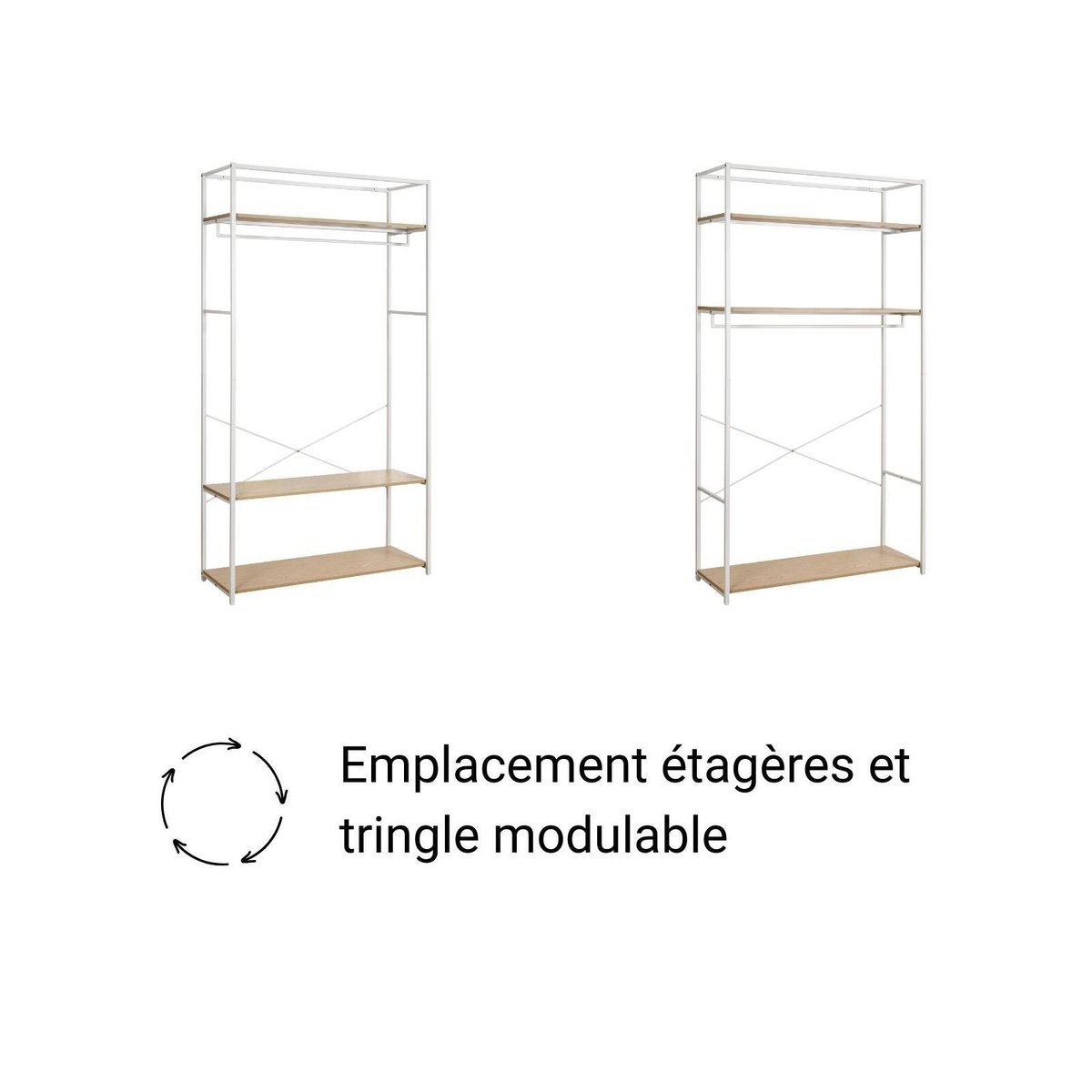 Lot de 2 portants vêtements en bois et métal 160x200cm JUNE blanc, MOB IN