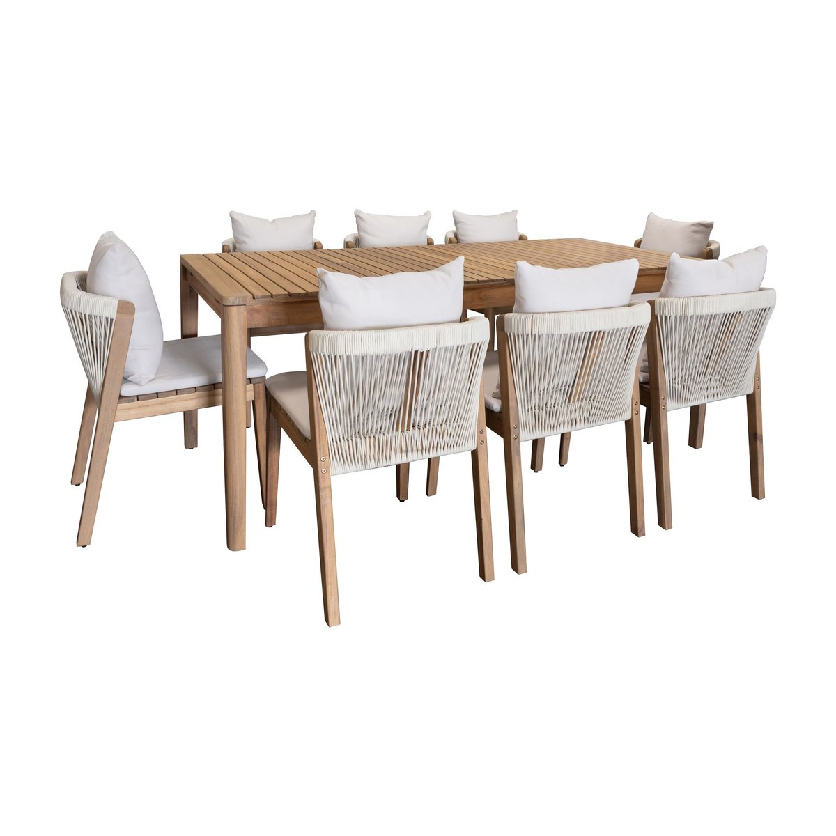 Salon de jardin table et 8 chaises en acacia, FIDJI bois d'acacia, NOW'S HOME