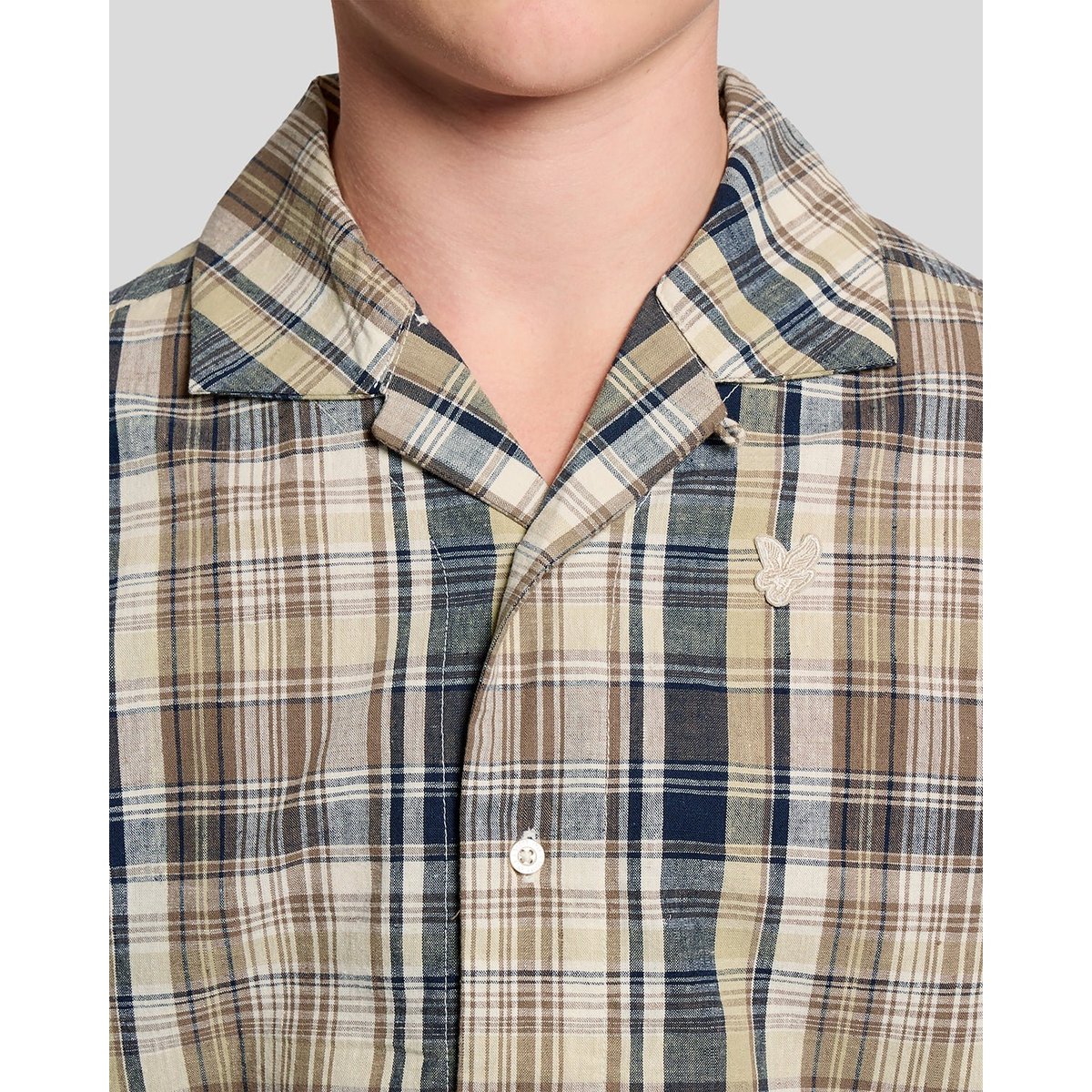 Chemise manches courtes en lin à carreaux vert herbe, LYLE & SCOTT