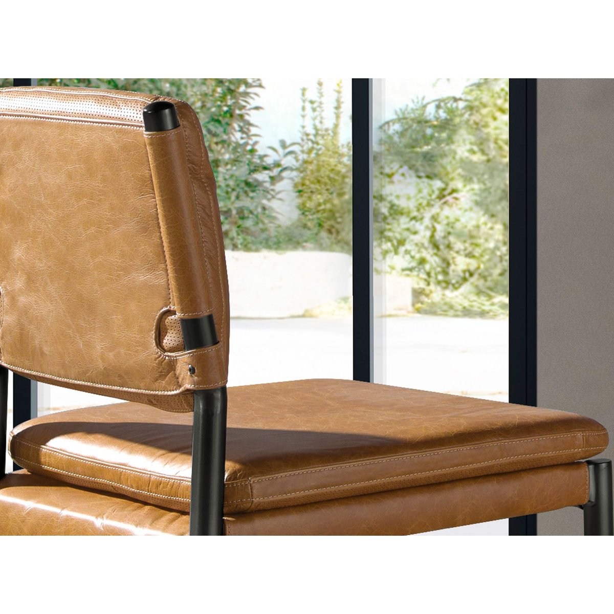 Tabouret en cuir marron marron | acier foncé, ANGEL CERDA