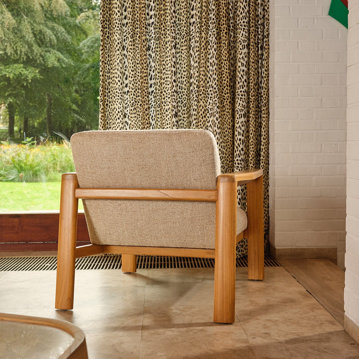 Fauteuil en mindi massif et tissu texturé GABRIEL naturel, BERAH GETAH