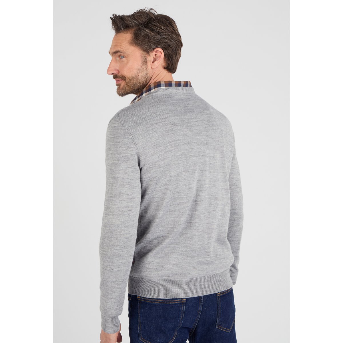 Pull classique encolure V avec laine gris chiné, DAMART