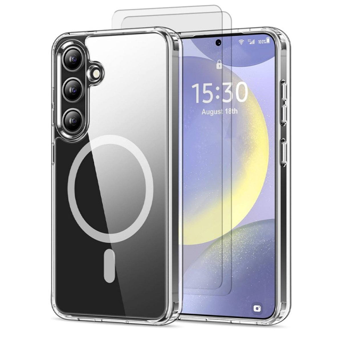 Coque Anti-choc Magnétique compatible Magsafe pour Galaxy S24 Transparente + 2 vitres transparent, EVETANE