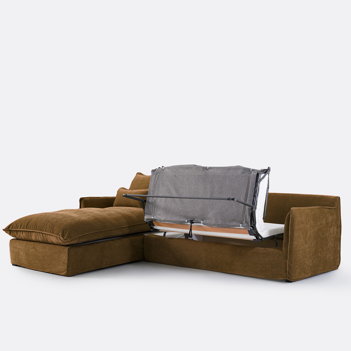 Sofá cama esquinero izquierdo con fundas extraíbles, 4 plazas, poliéster jaspeado, ODNA bronce , LA REDOUTE INTERIEURS