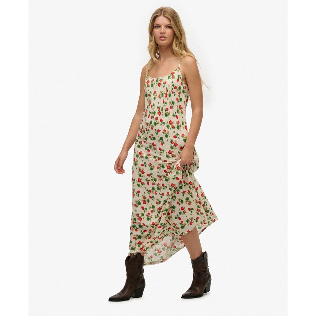 Robe nuisette longue asymétrique fraise, SUPERDRY