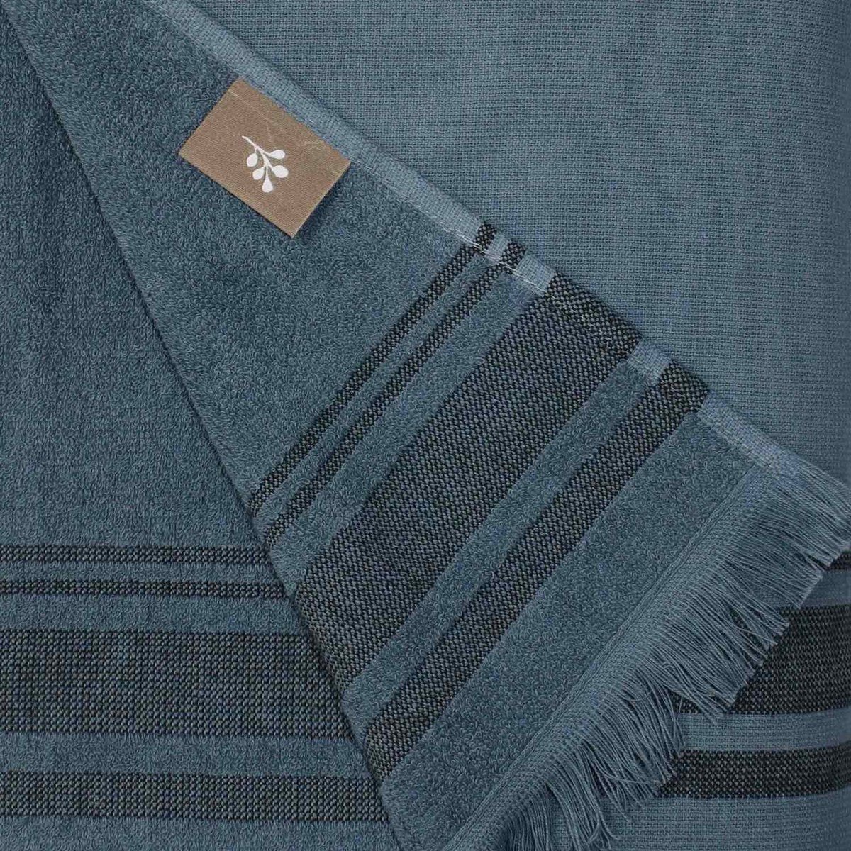 Fouta éponge coton FARO Made in Europe bleu orage / noir, FEBRONIE