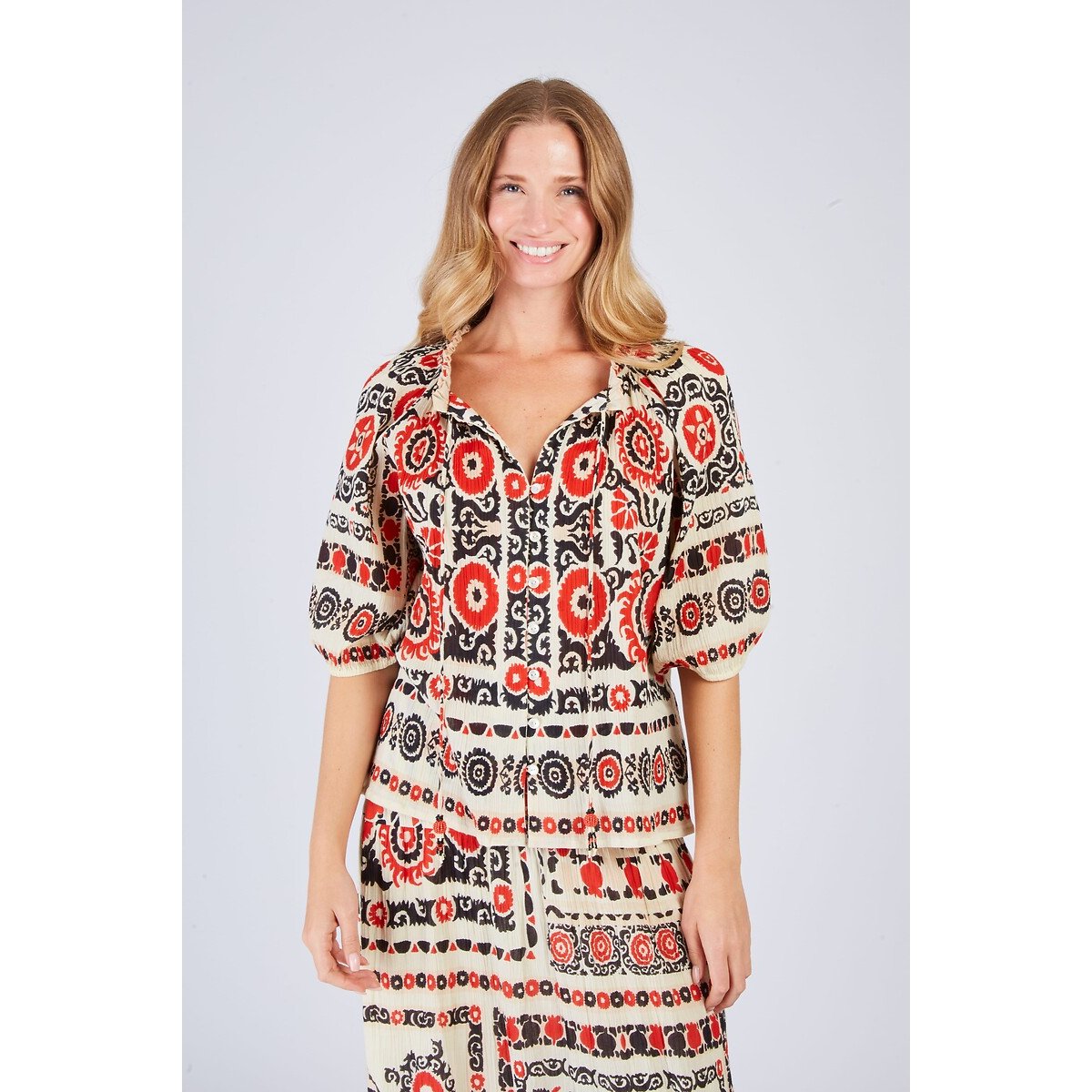 Lourine Blouse red print/black, DERHY