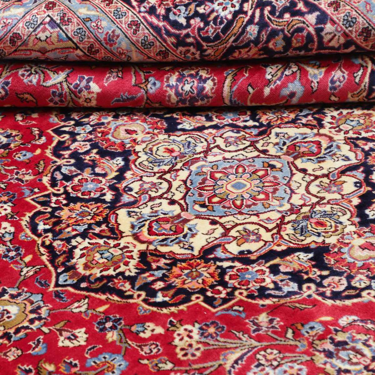 Tapis d'orient au motif oriental, noué main en laine, ARDAKAN C rouge, beige, bleu, UN AMOUR DE TAPIS