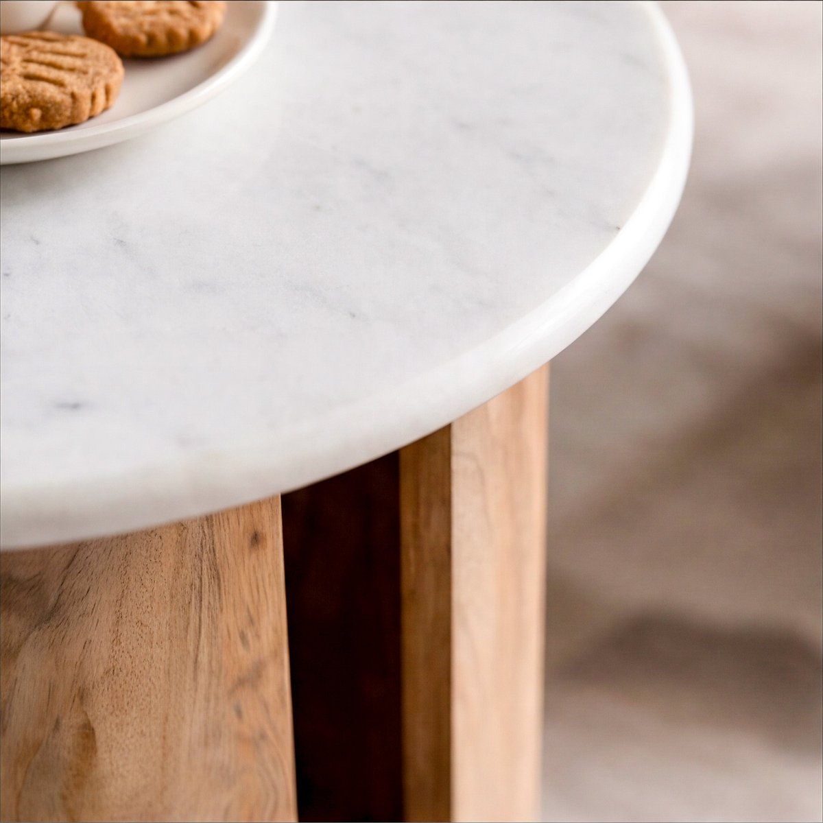 Table d'appoint en marbre et bois de manguier - LÉANA blanc, MAISON PAVANE