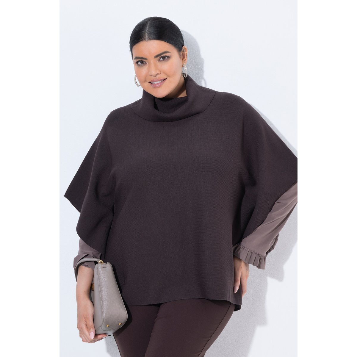 Pull oversize style poncho à col montant acajou, ULLA POPKEN
