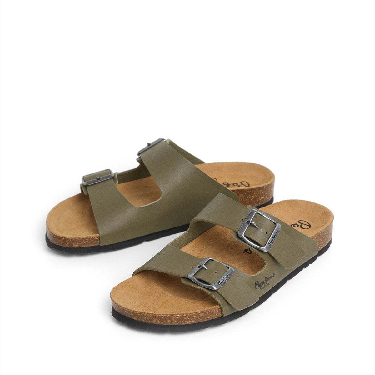 Sandales À Double Boucle vert kaki forêt, PEPE JEANS