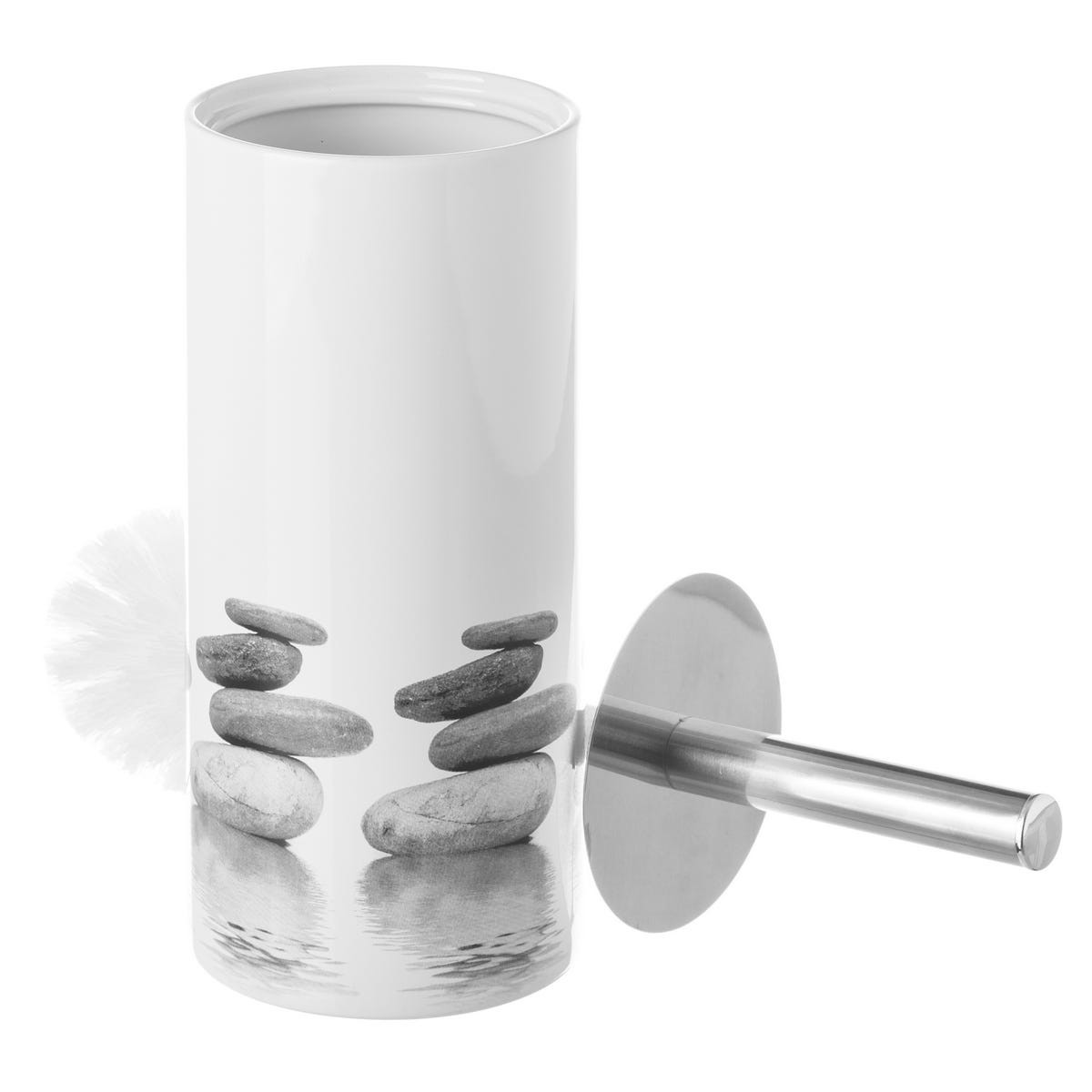 Brosse WC céramique gris et blanc galets gris, WADIGA