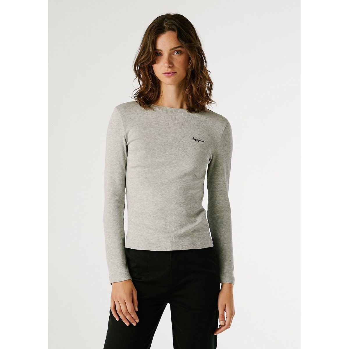 T-shirt manches longues, petit logo gris, PEPE JEANS
