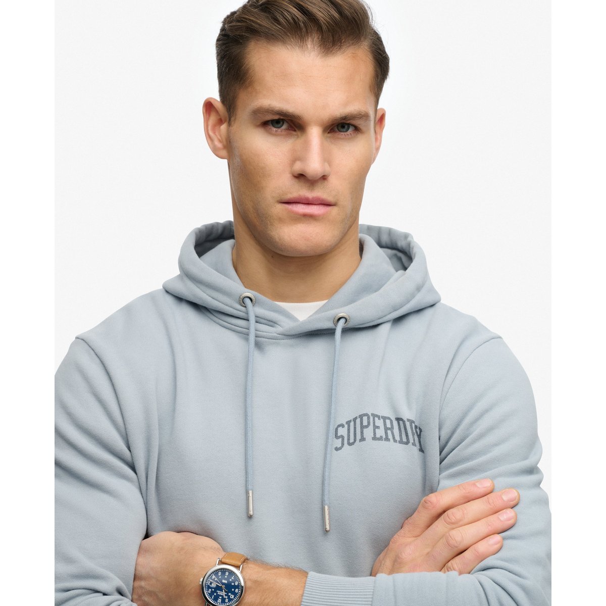 Sweat à capuche Athletic Essentials denim délavé, SUPERDRY