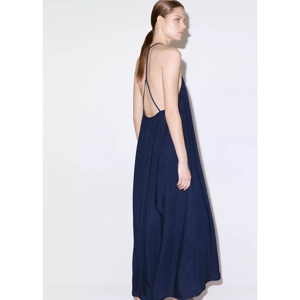 Robe en lyocell dos ouvert bleu foncé, MANGO