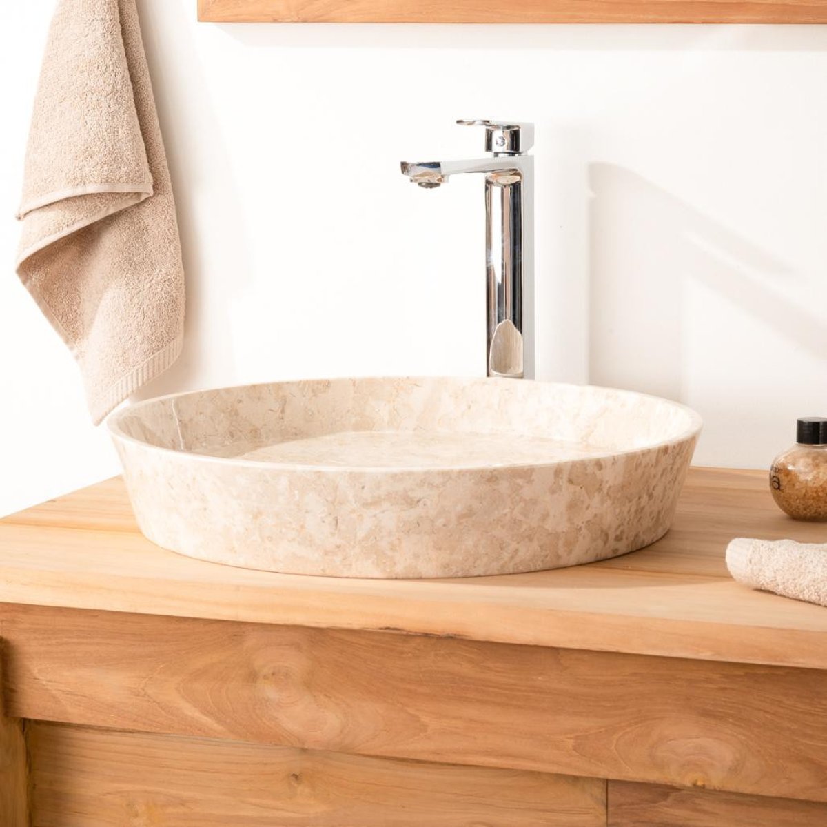Vasque à poser en marbre ronde 45 cm MALO crème, WANDA COLLECTION