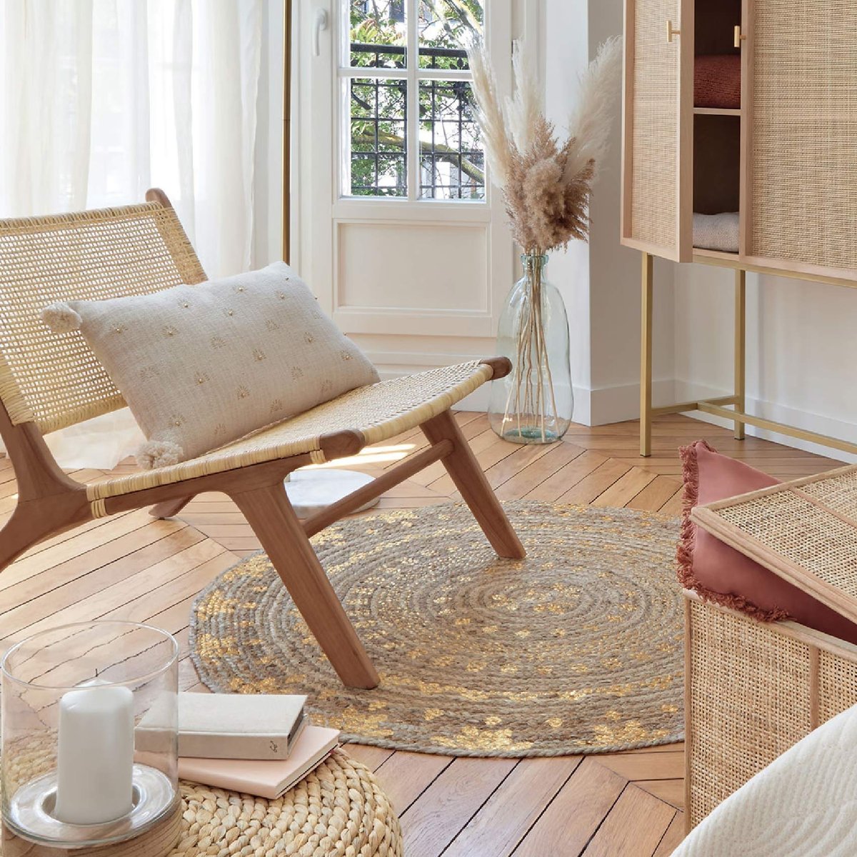 Tapis rond en jute SHINE doré, ATMOSPHERA