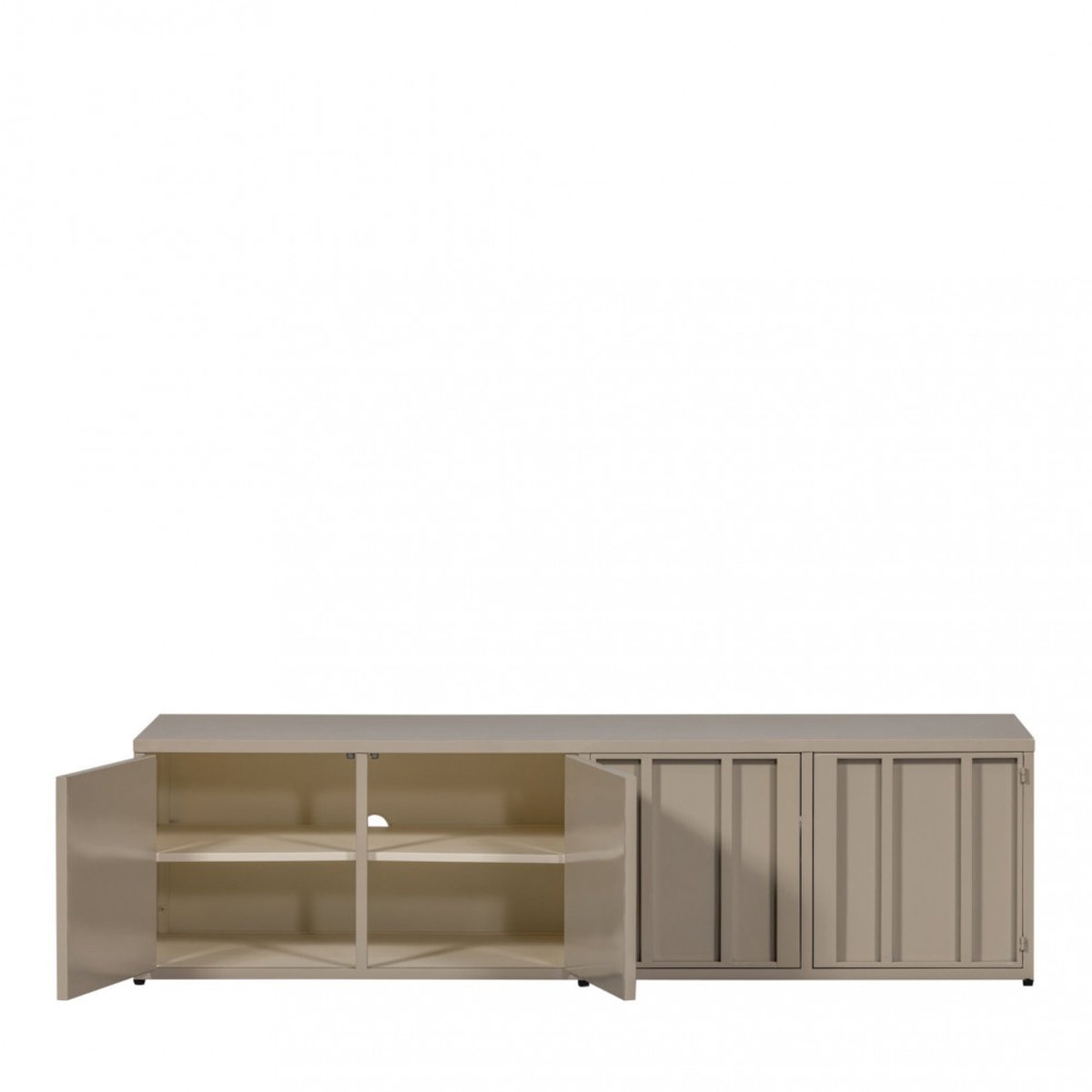 Meuble TV 4 portes en métal L160cm- LEVEL beige, WOOOD
