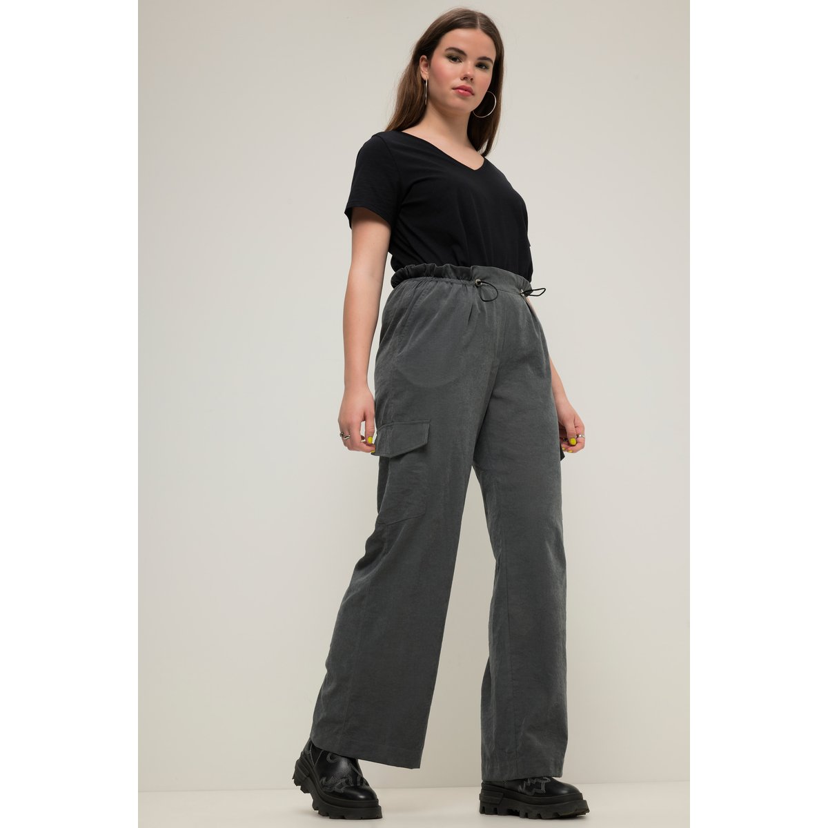 Pantalon cargo à coupe large et droite gris vert, STUDIO UNTOLD