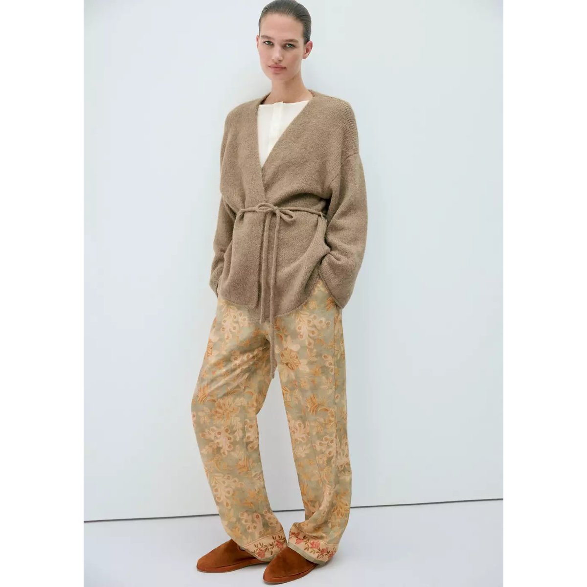Cardigan laine mélangée marron, MANGO