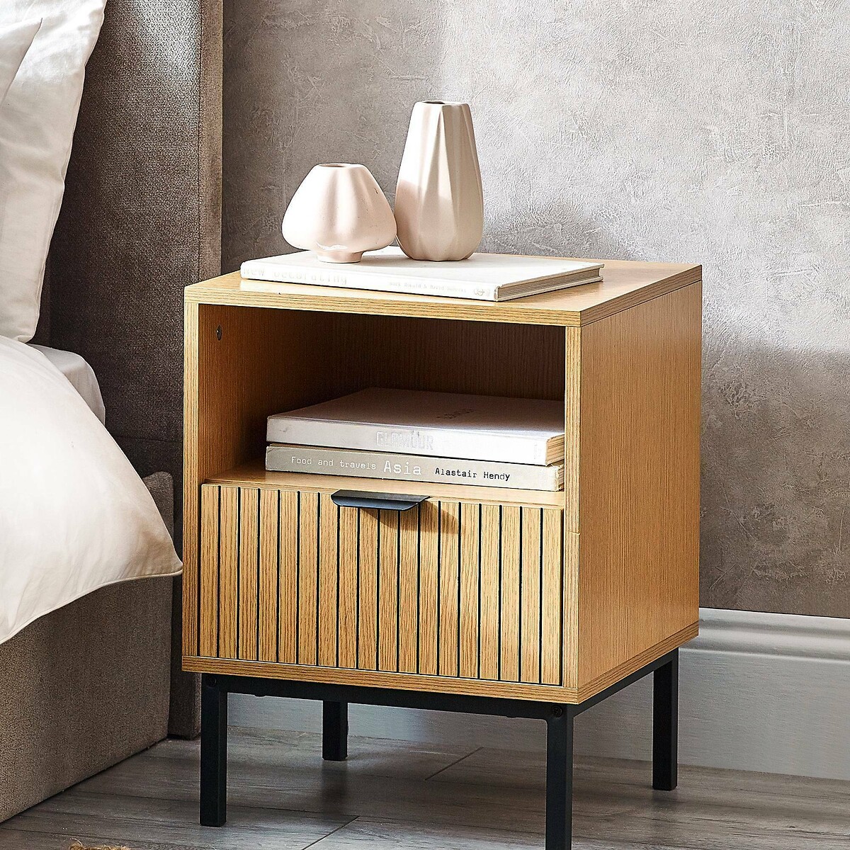 Gia Slatted Oak Side Table oak, SO'HOME