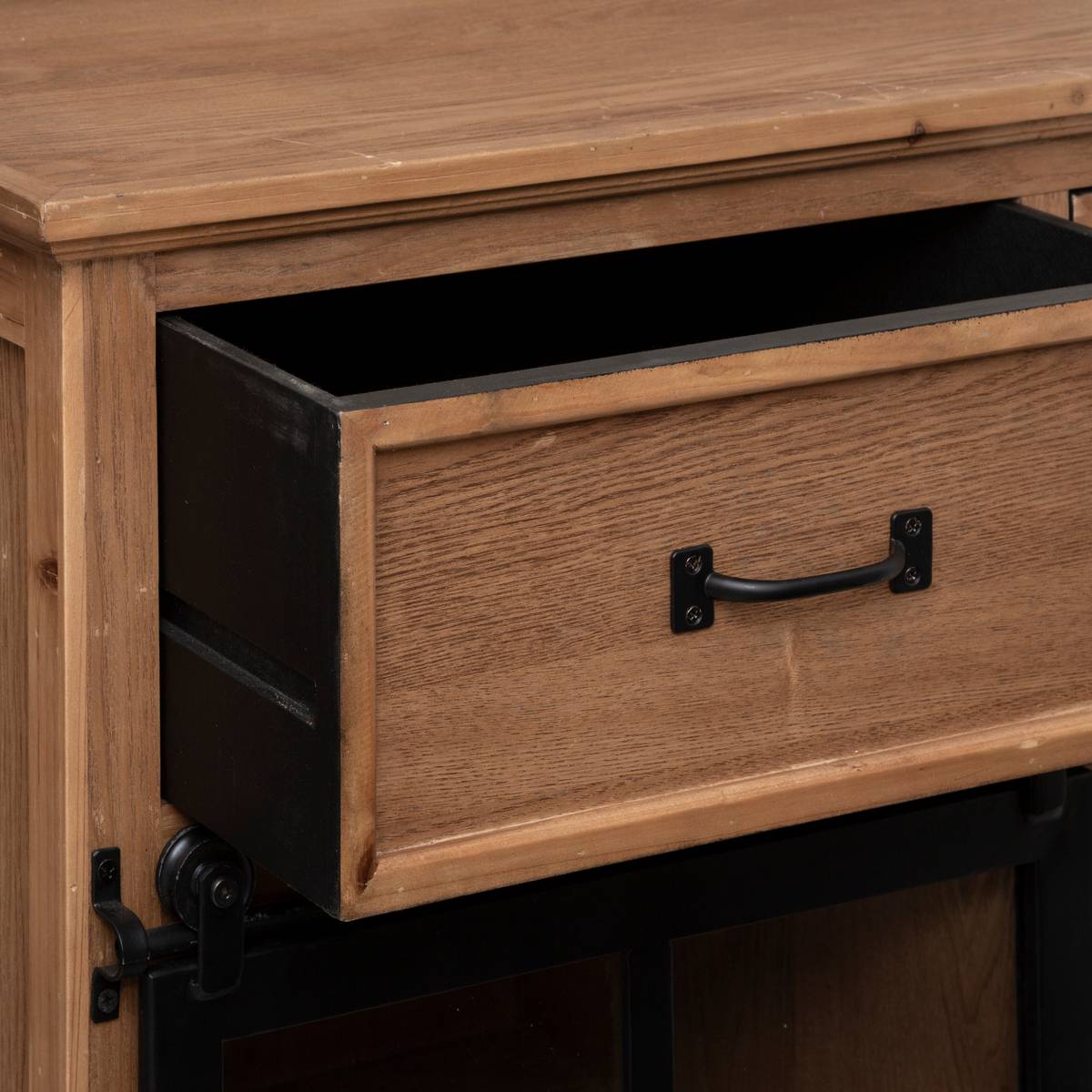 Buffet 1 porte verrière fer et verre trempé DANIK marron caramel, ATMOSPHERA