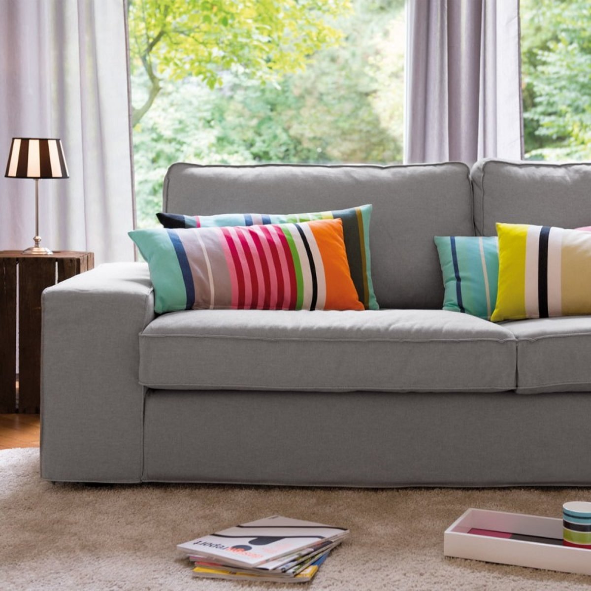 Coussin coton rayures  Grenada multicolore, REMEMBER