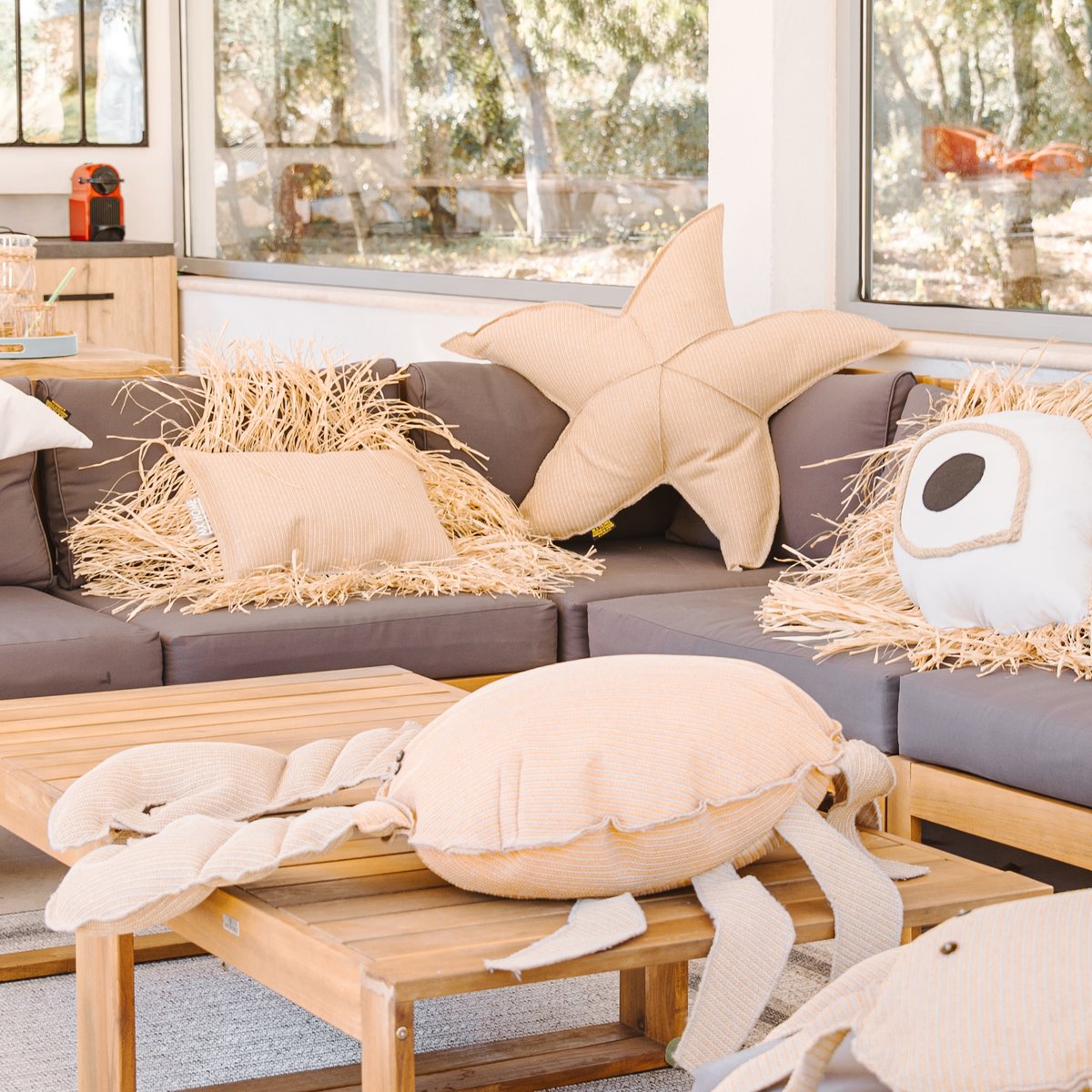 Coussin extérieur carré à frange blanc, MX HOME