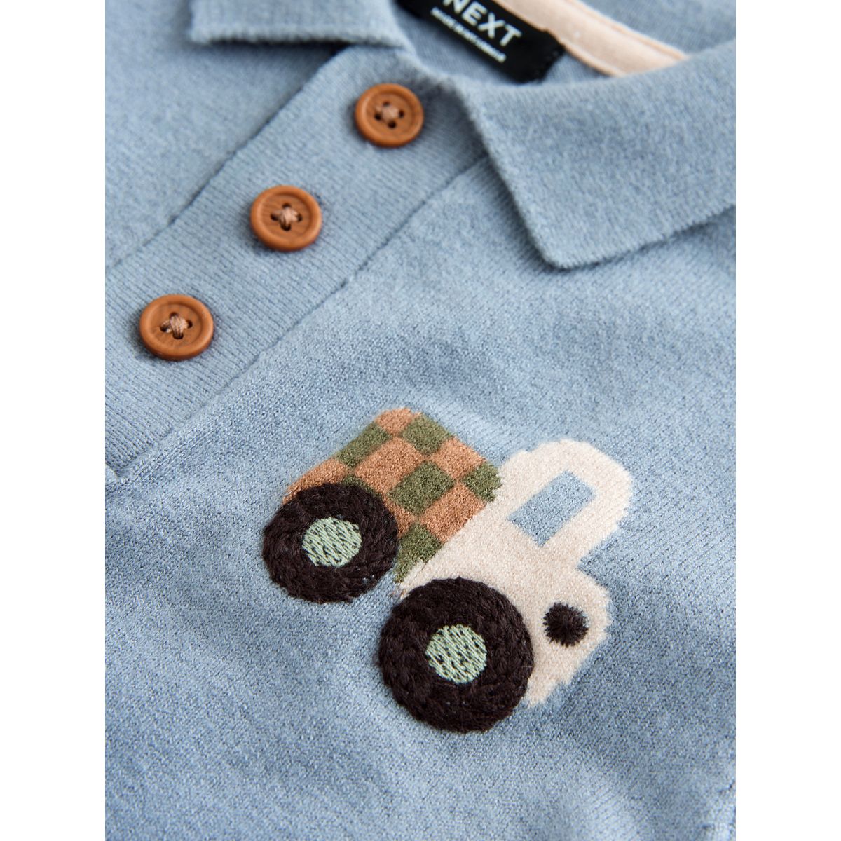 Polo en maille à col boutonné et personnage transports bleus, NEXT