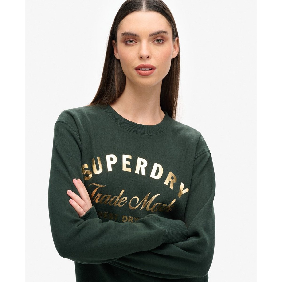 Robe en jersey à logo métallisé Luxe vert foncé academy, SUPERDRY