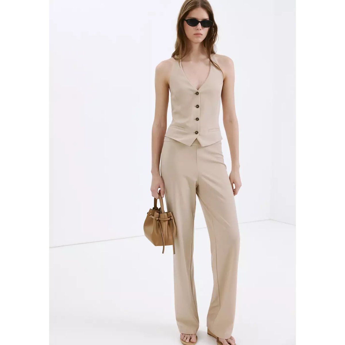 Pantalon droit taille normale sable, MANGO