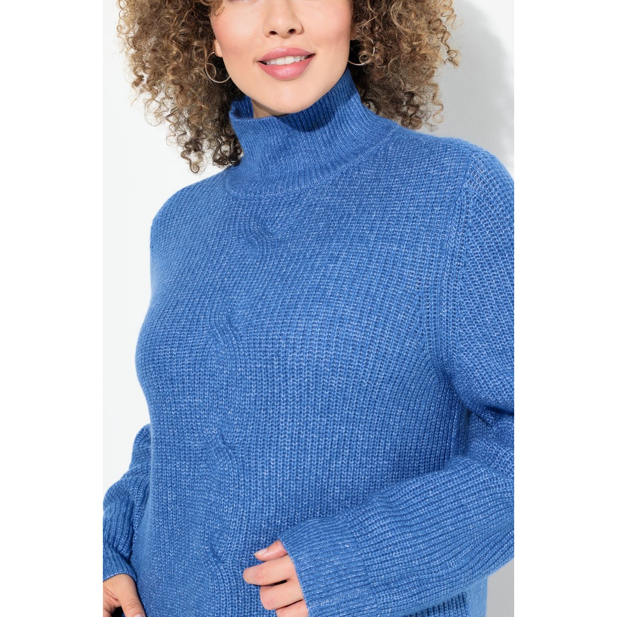 Pull à col montant et manches longues bleu pétrole, ULLA POPKEN