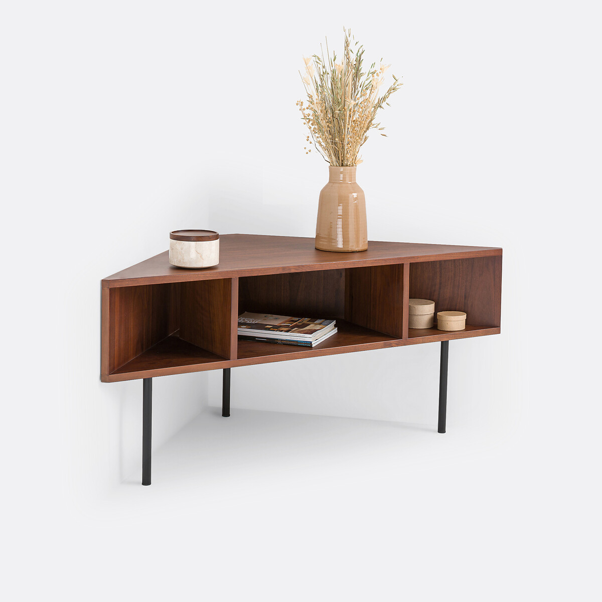 Meuble d'angle TV hifi, en plaqué noyer, BIANZO noir/teinté noyer, LA REDOUTE INTERIEURS